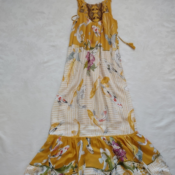 Anthropologie koi fish halter back ties ruffle hem embroidered maxi flowy dress - Picture 9 of 9